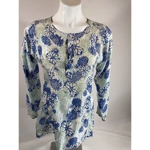 Subtle Luxury Silk Blouse Womens XS S Embroidered Floral Long Sleeve
